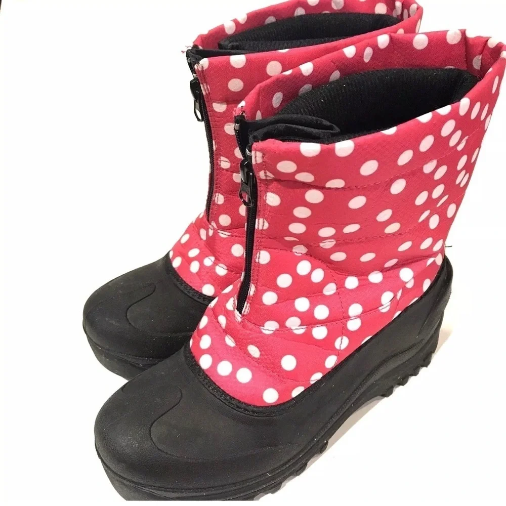 Itasca Snow Boots Big Girls Size 3 Black Pink Polka Dots Winter Insulated